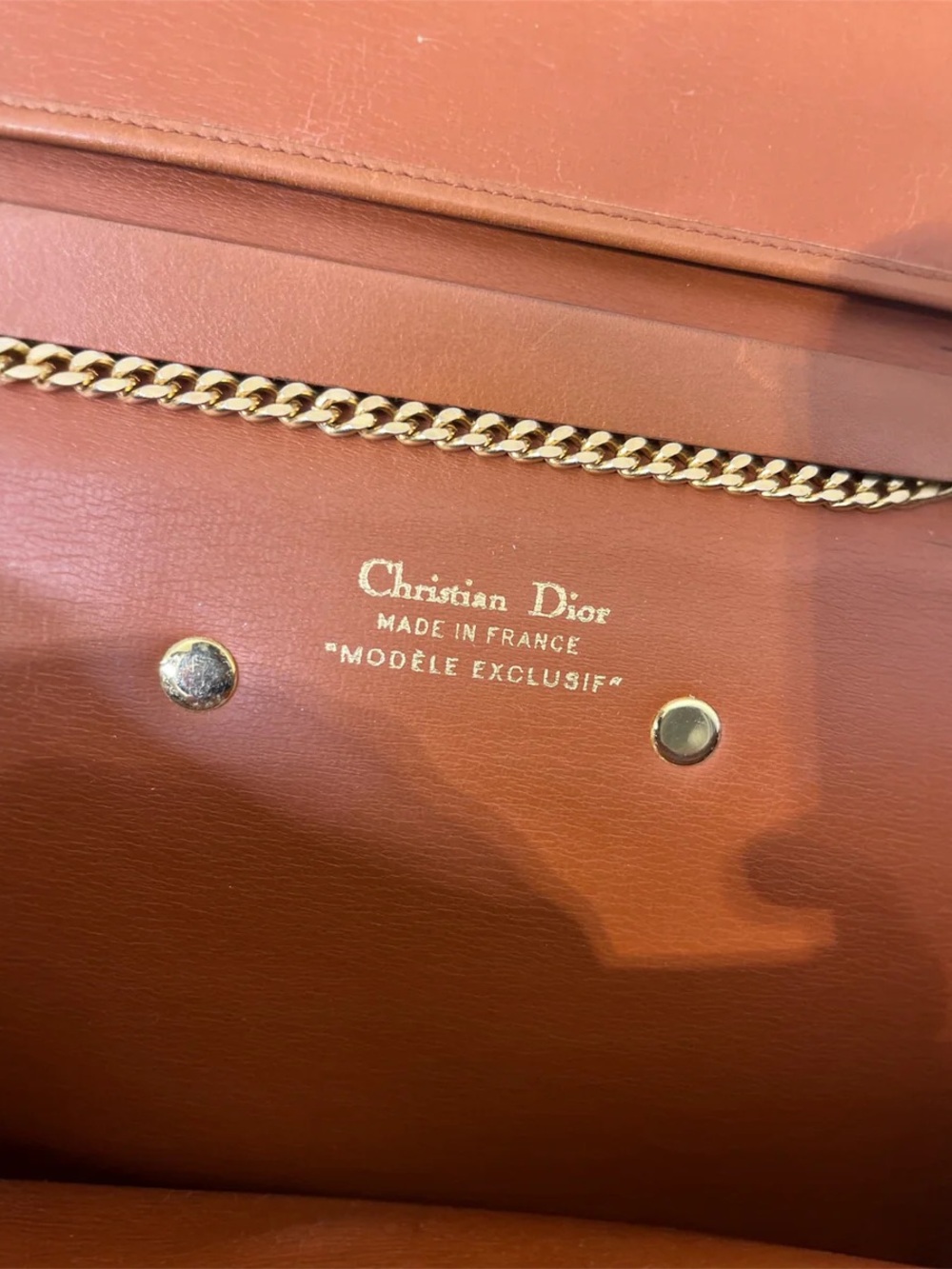Dior Tan/Brown Leather Calfskin Bag with Gold Chain Strap - Picture 5 of 5